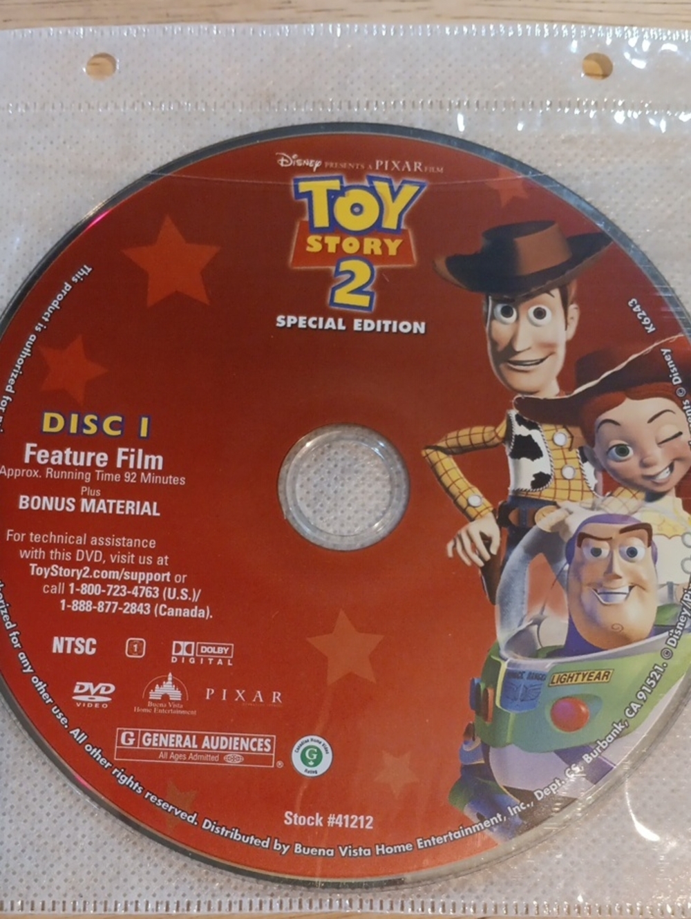 Disney Toy Story 2 Special Edition DVD *NO CASE*